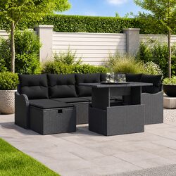 Comfortable and Reliable 7-Piece Black Garden Sofa Set