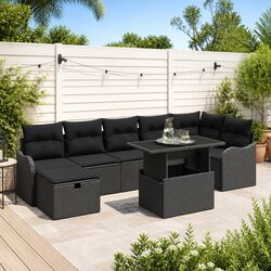 Garden Sofa Set 8 Piece Modular Outdoor Furniture Black Poly Rattan With