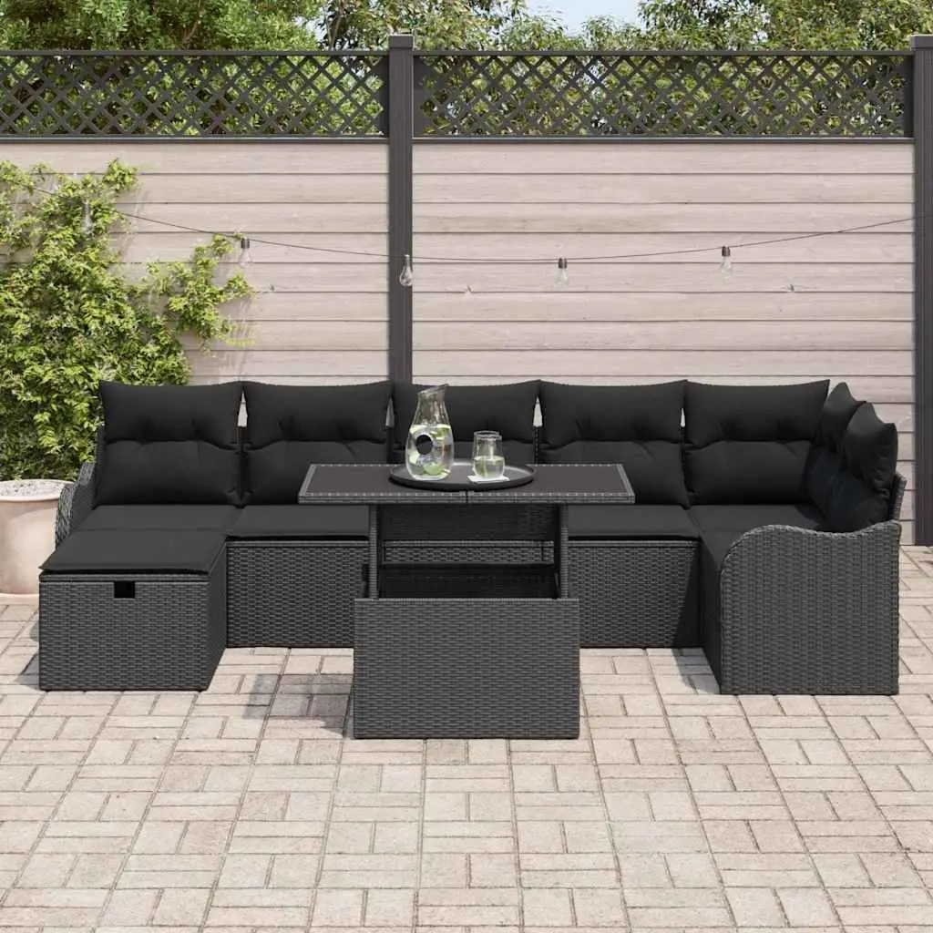 Garden Sofa Set Modular Outdoor Furniture 8 Piece Black Poly Rattan