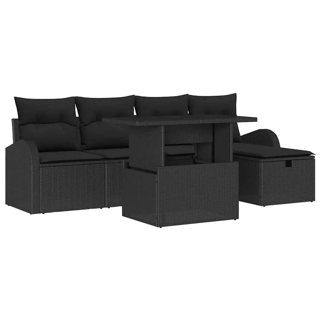 Modular Garden Sofa Set Outdoor Furniture 6 Piece Black Poly Rattan with Cushions