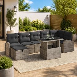 Value-Driven 8-Piece Grey Garden Sofa Set with Cushions