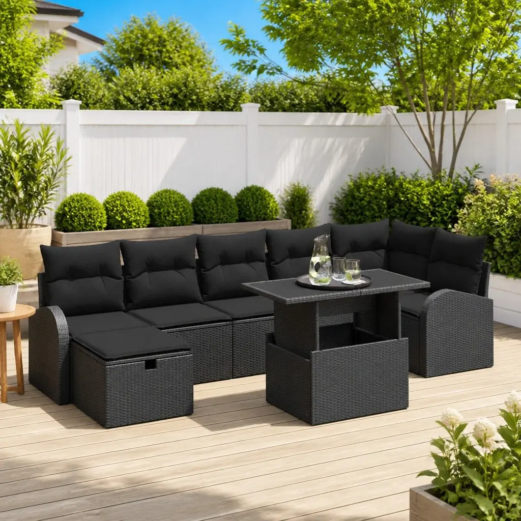 Modular Garden Sofa Set Outdoor Furniture 8 Piece Poly Rattan Black