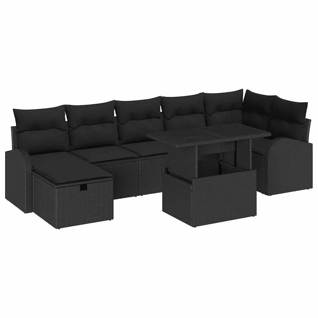 Modular Garden Sofa Set Outdoor Furniture 8 Piece Poly Rattan Black