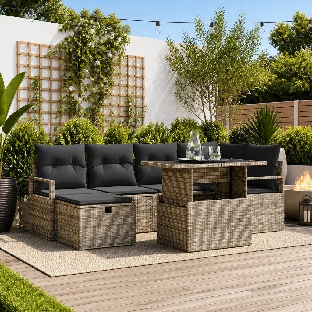 Modular Outdoor Sofa Set 7 Piece Grey Poly Rattan with Cushions for Garden and Patio Relaxation