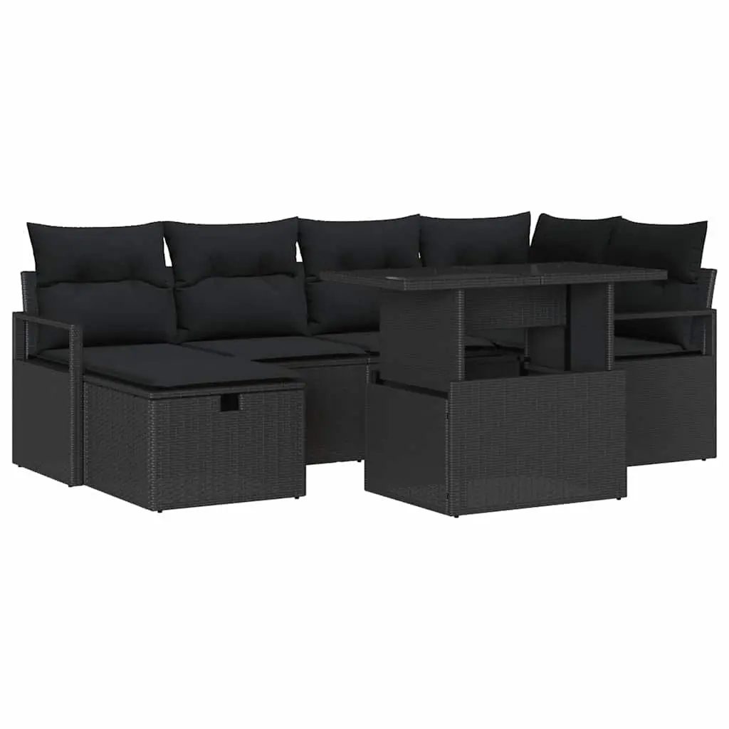 Modular Garden Sofa Set 7 Piece Outdoor Furniture Black Poly Rattan