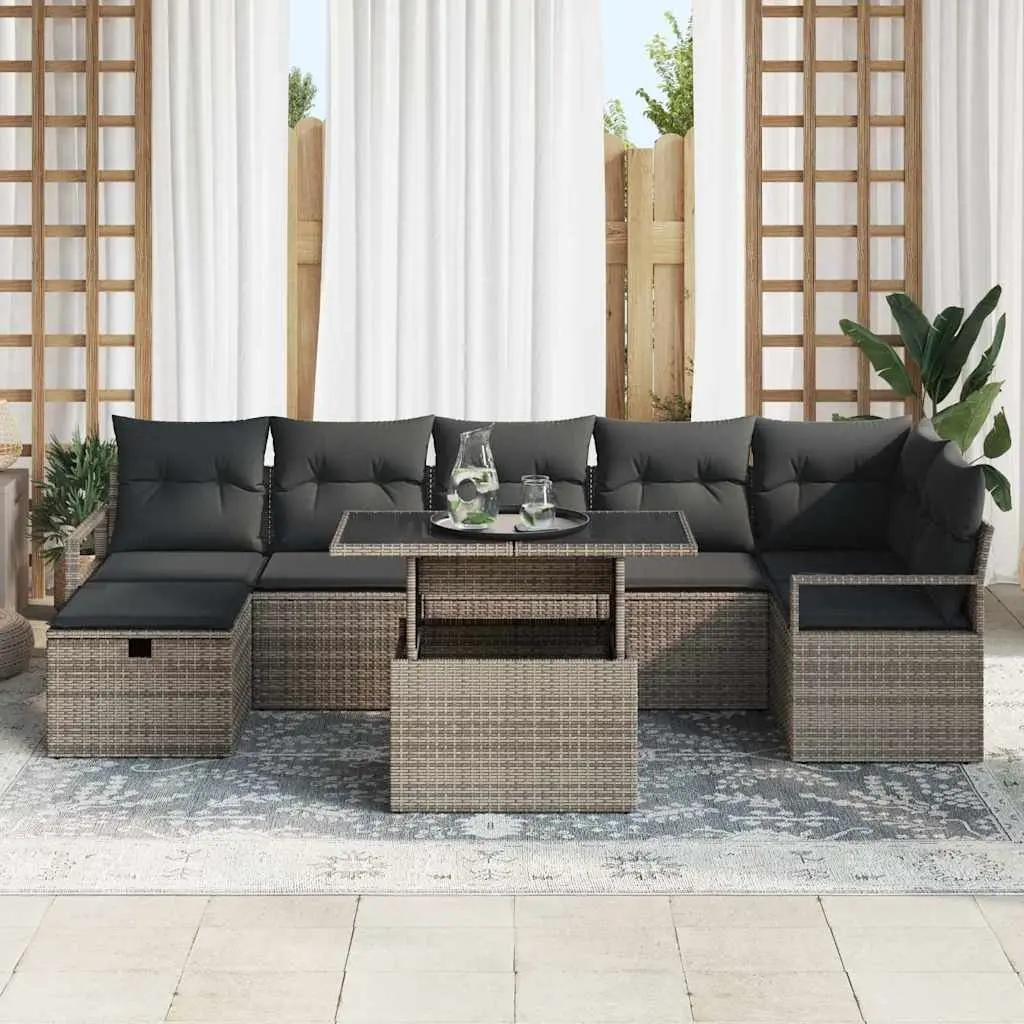 Modular Garden Sofa Set Outdoor Lounge Furniture 8 Piece Grey Poly Rattan