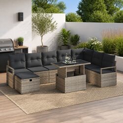 Warm and Versatile 9-Piece Garden Sofa Set in Grey