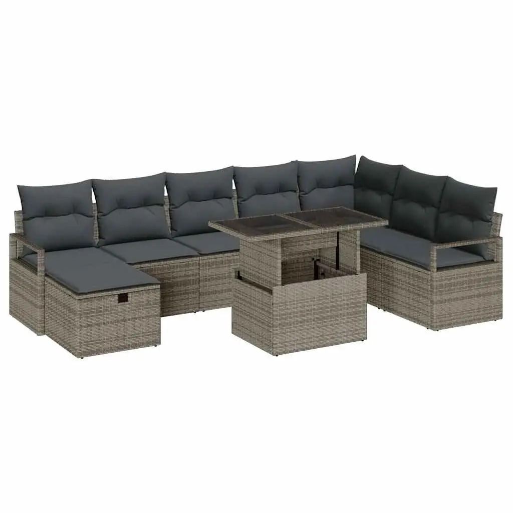Modular Garden Sofa Set 9 Pieces Grey Poly Rattan Outdoor Furniture Patio