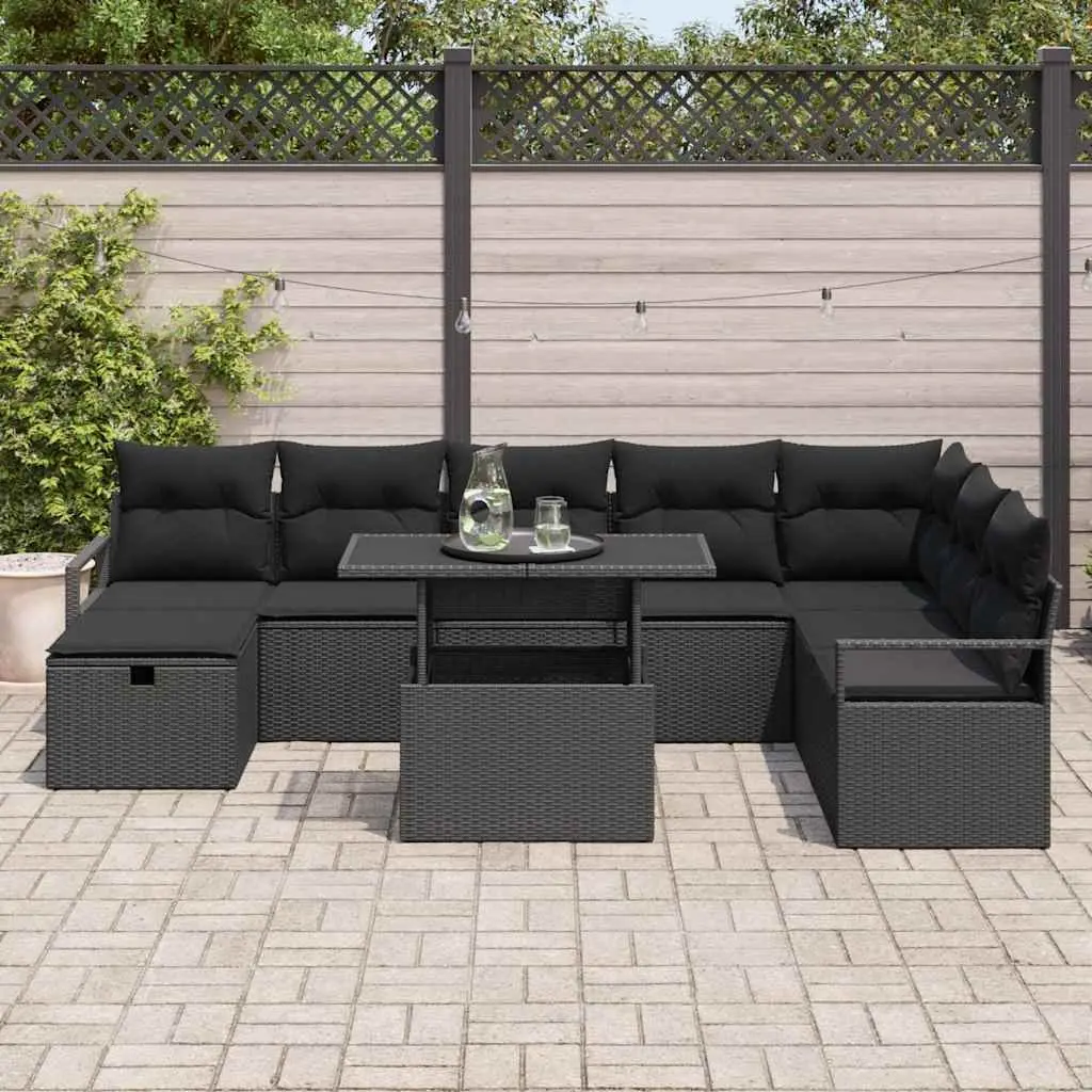 Outdoor Garden Sofa Set 9 pcs Modular Poly Rattan Black Patio Furniture
