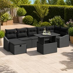 Practical 8-Piece Black Garden Sofa Set for Outdoor Use