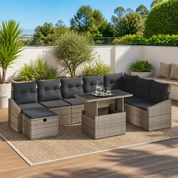 Quality 9-Piece Garden Sofa Set in Grey Rattan
