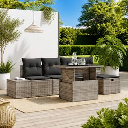 Modular Garden Sofa Set Height-Adjustable 6 Piece Outdoor Furniture Grey Poly