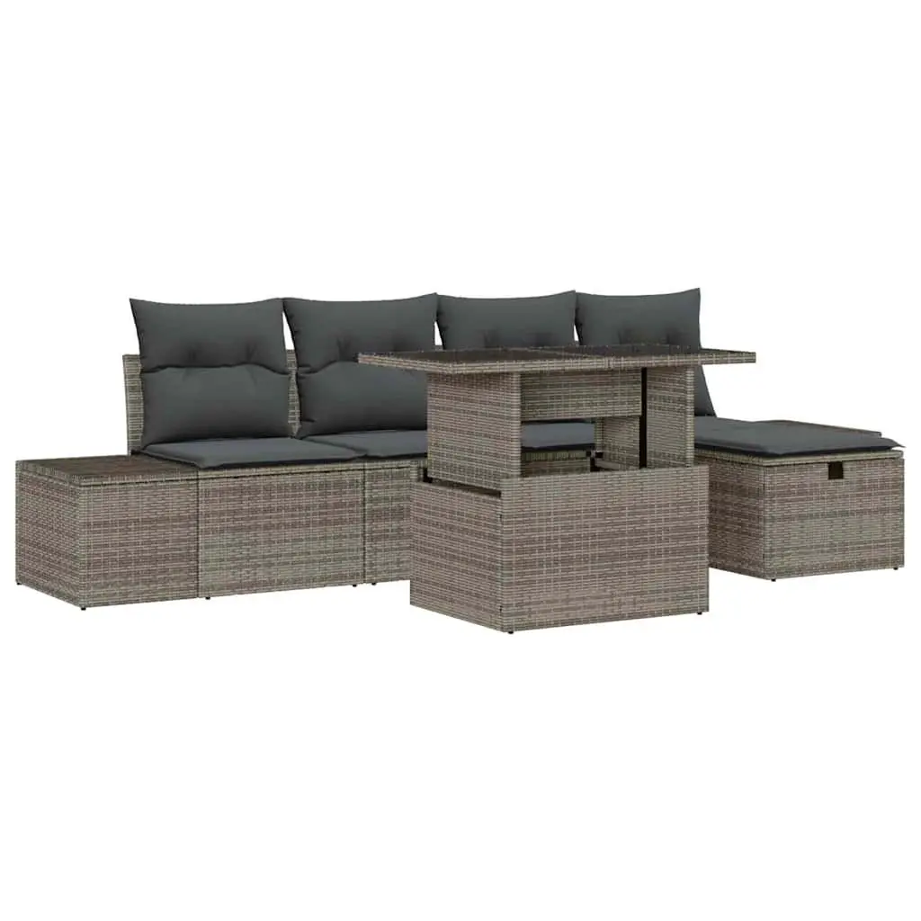 Modular Garden Sofa Set Height-Adjustable 6 Piece Outdoor Furniture Grey Poly