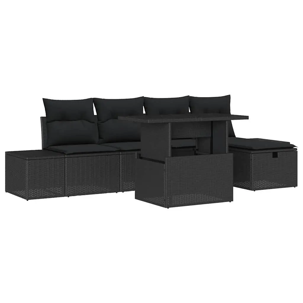 Outdoor Garden Sofa Set 6 Piece Modular Height-Adjustable Black Poly Rattan