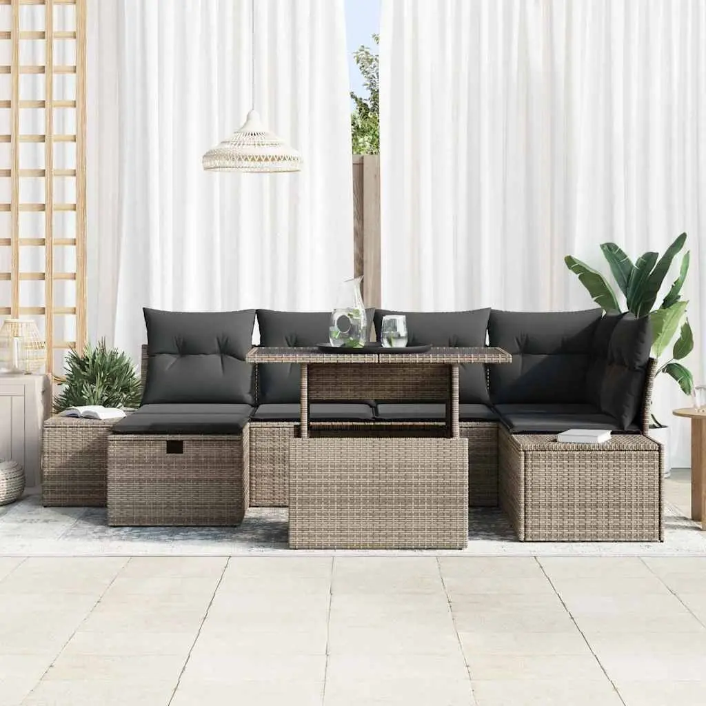 Modular Garden Sofa Set 7 Piece Height-Adjustable Grey Outdoor Furniture