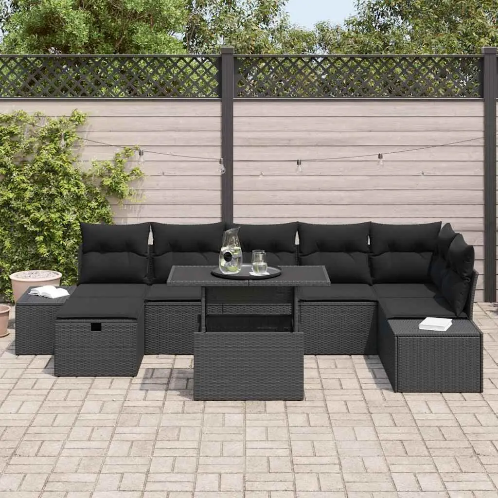 Outdoor Modular Sofa Set 8 Piece Garden Lounge Poly Rattan Corner Furniture Black