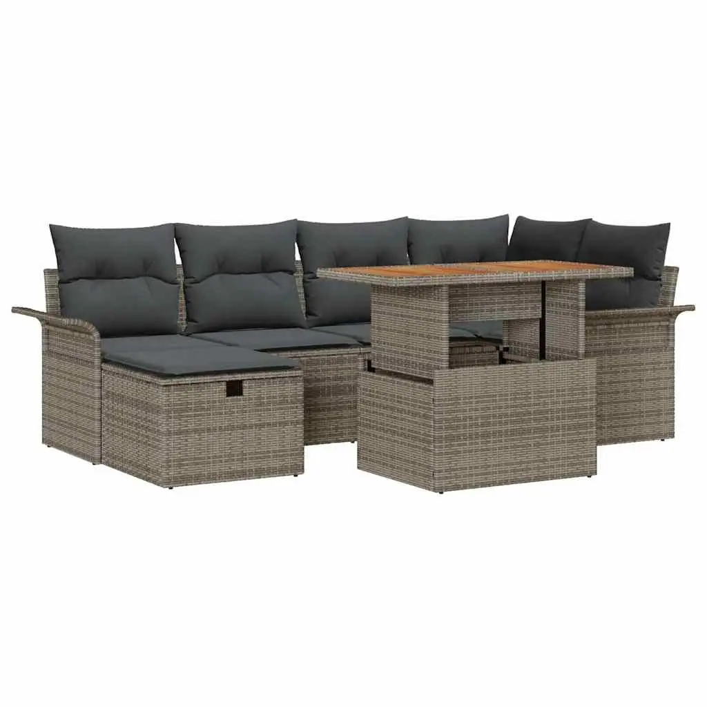 Garden Sofa Set 7 Pieces Height Adjustable Outdoor Furniture Grey Poly Rattan