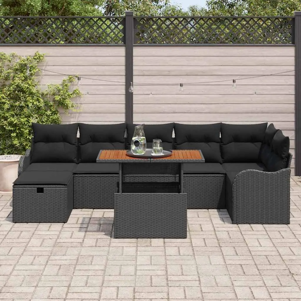 Modular 8 Piece Garden Sofa Set Black Poly Rattan Outdoor Furniture with Storage