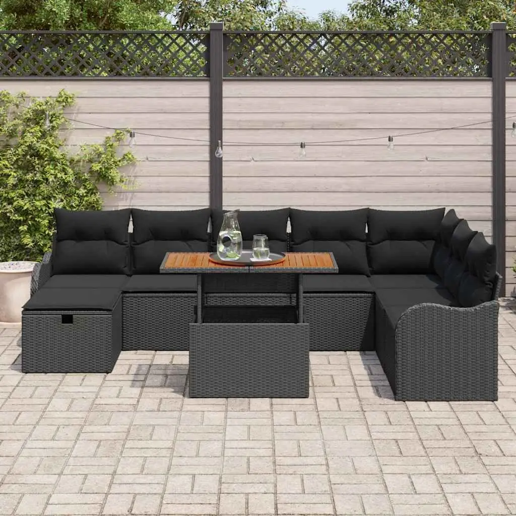 Garden Sofa Set 9 Pieces Outdoor Furniture Patio Lounge Black Poly Rattan