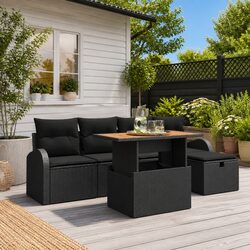 Comfortable and Durable 6-Piece Garden Sofa Set in Black
