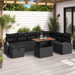 Warm and Inviting 9-Piece Garden Sofa Set in Black Rattan