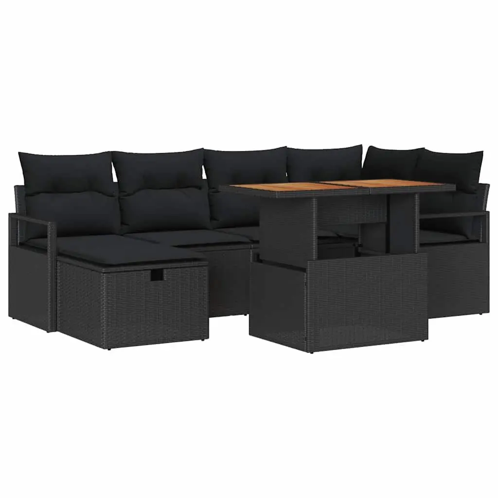 Garden Sofa Set 7 Piece Outdoor Furniture Height Adjustable Black Poly Rattan