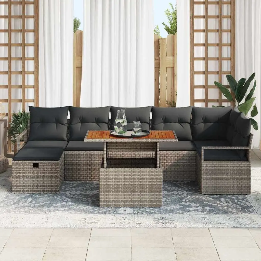 Garden Sofa Set Height-Adjustable Outdoor Furniture 8 Piece Grey Poly Rattan