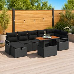Garden Sofa Set Height-Adjustable 8 Pieces Black Poly Rattan Outdoor Furniture