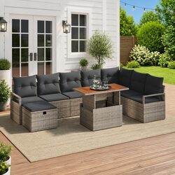 Comfortable 9-Piece Grey Poly Rattan Set