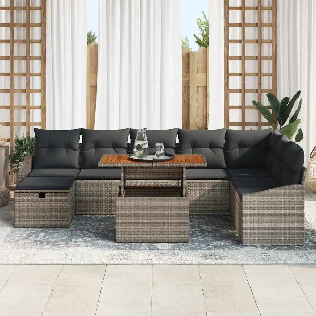 Outdoor Furniture Sofa Set 9 Piece Modular Height Adjustable Grey Poly Rattan