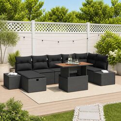 Outdoor Garden Sofa Set 8 Piece Modular Black Rattan Furniture with Adjustable