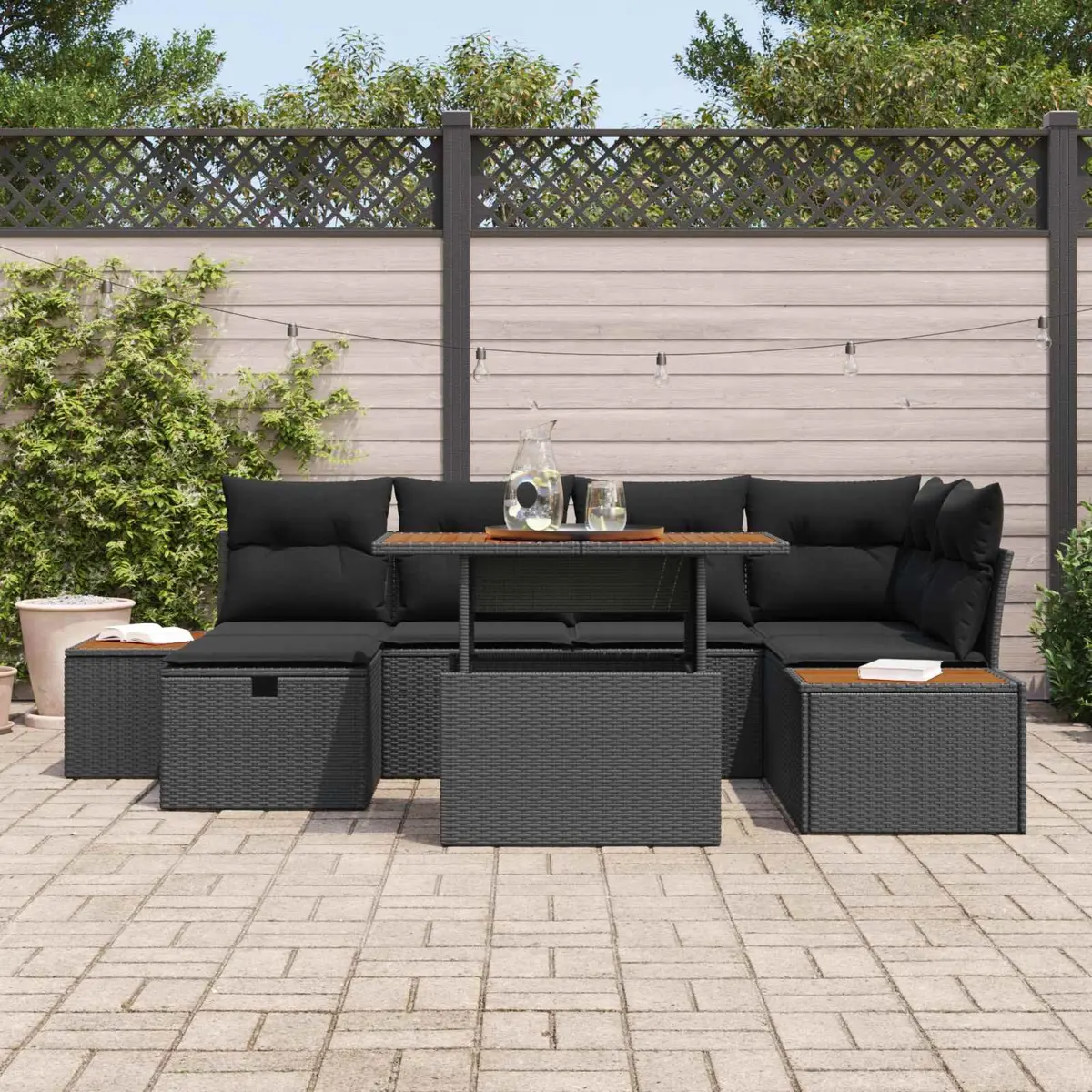 Outdoor Garden Sofa Set 7 pcs Height-Adjustable Poly Rattan Patio Furniture