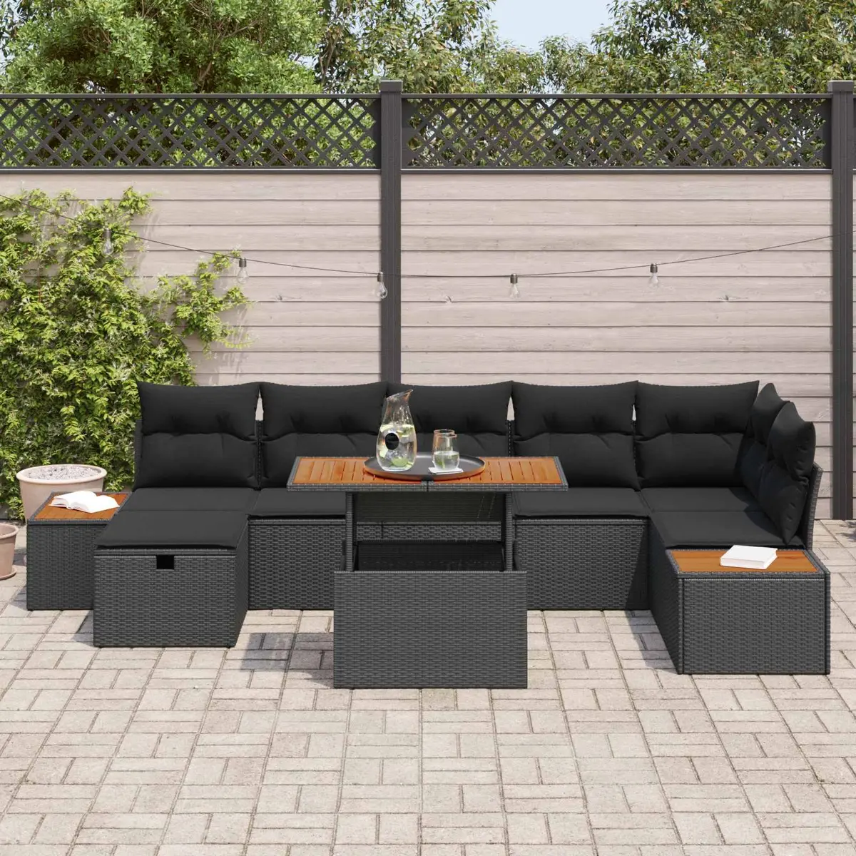 8 Piece Black Rattan Garden Sofa Set
