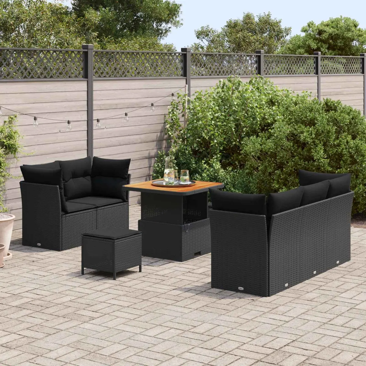 Outdoor Garden Sofa Set 8 Piece Modular Black Poly Rattan Patio Furniture