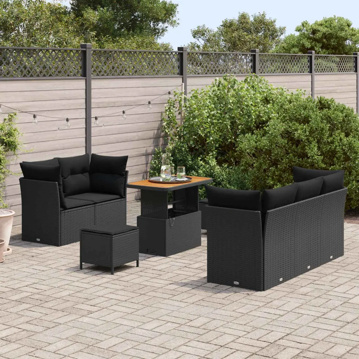 Modular Garden Sofa Set 8 Piece Outdoor Furniture Poly Rattan Black