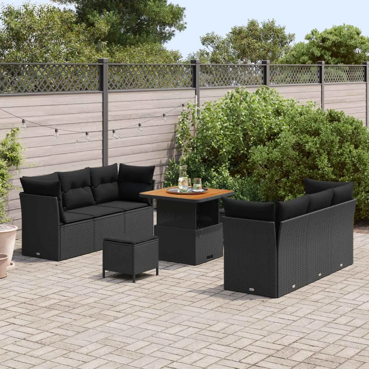 9 Piece Modular Sofa Set Black Outdoor Furniture Height-Adjustable Seating for Gardens Balconies Terraces