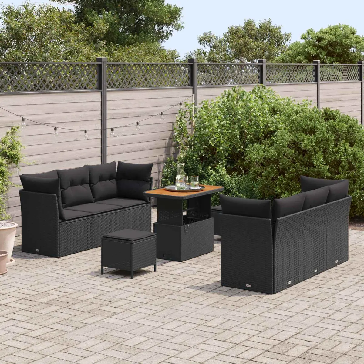 Modular Garden Sofa Set Outdoor Furniture 9 Pieces Black Poly Rattan