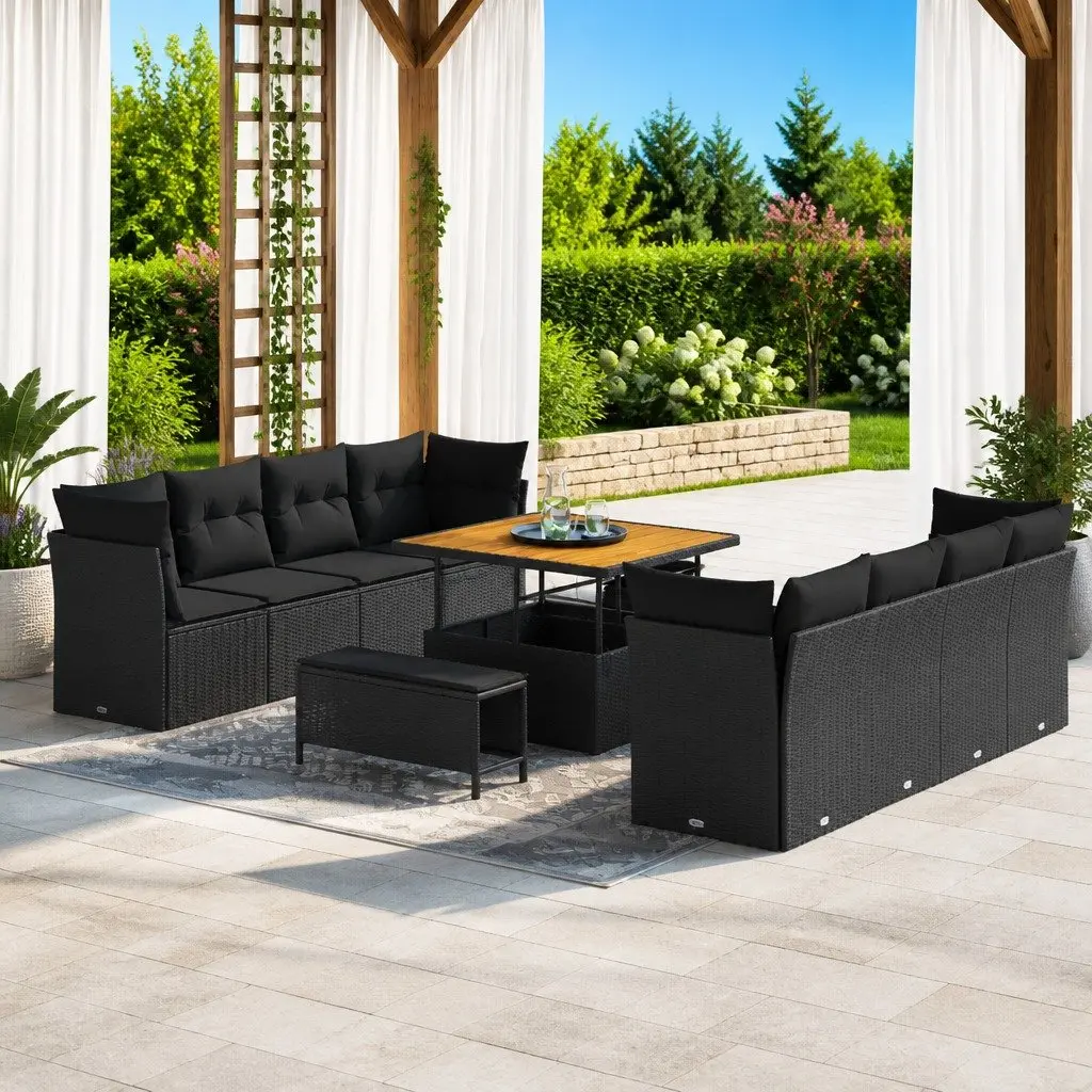 Outdoor Garden Sofa Set Modular 11 Pieces Black Poly Rattan