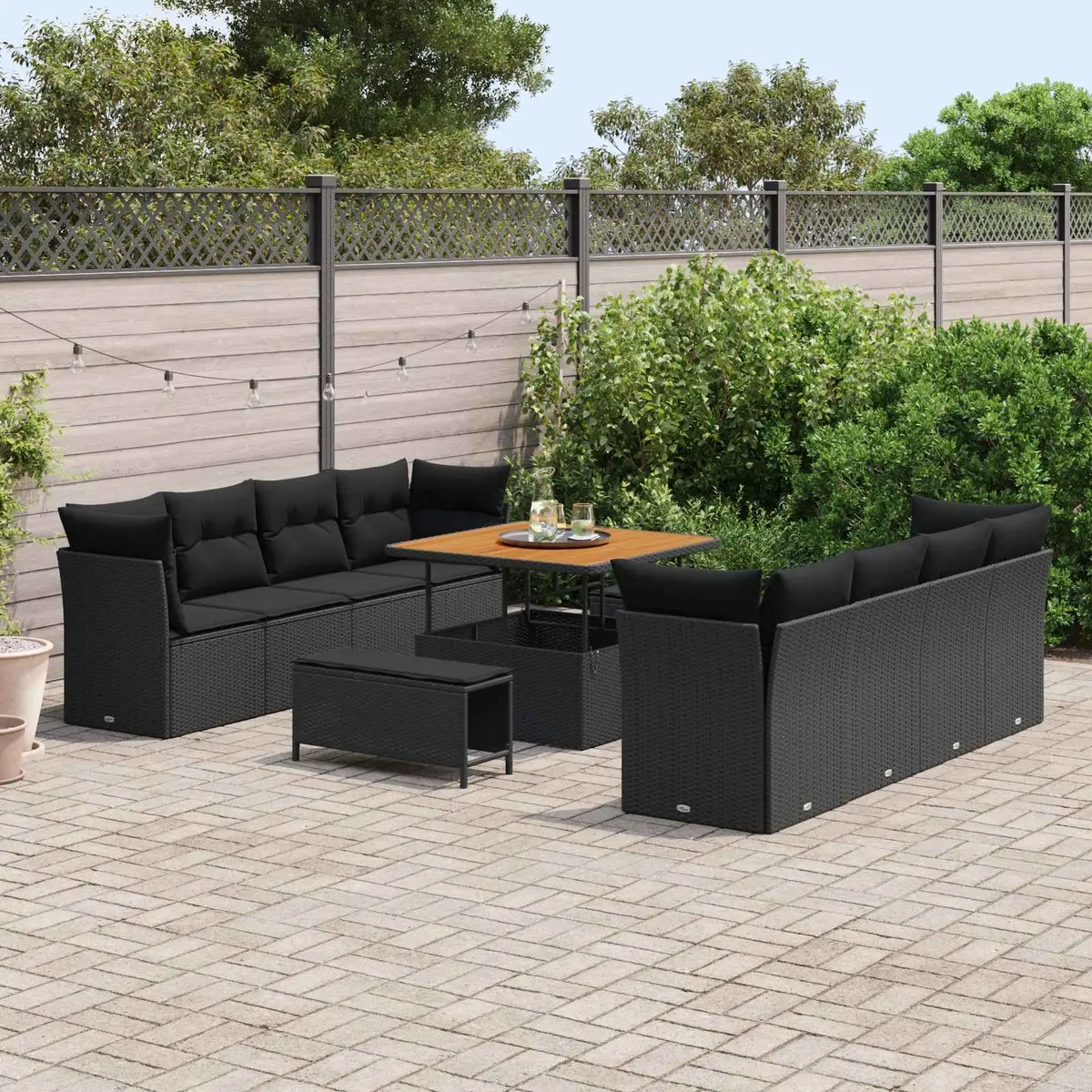 Outdoor Garden Sofa Set Modular 11 Pieces Black Poly Rattan