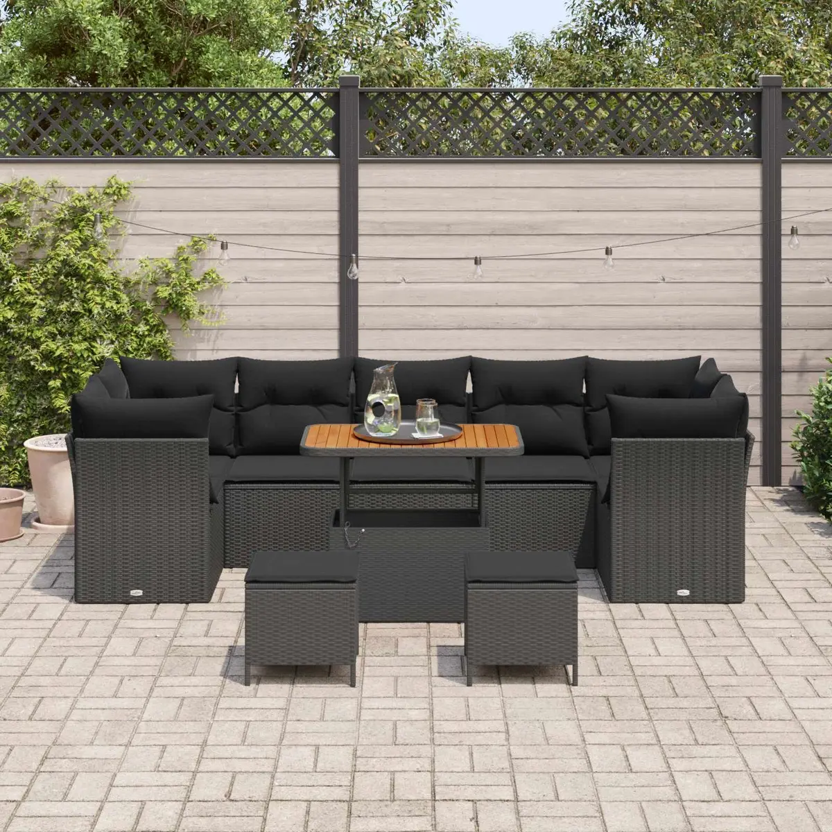 Modular Outdoor Furniture Set Black Poly Rattan Garden Sofa 10 Piece Seating Arrangement