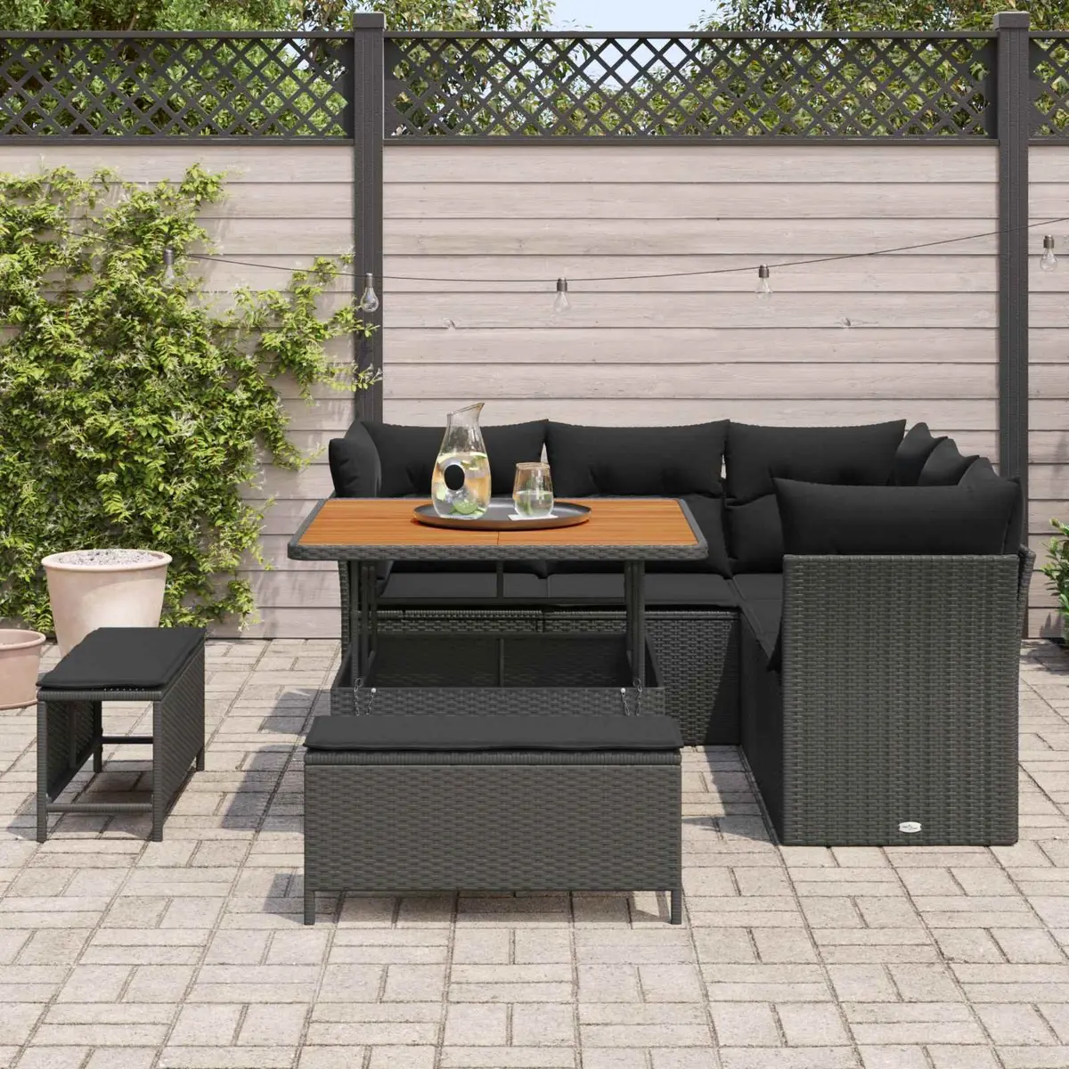 Outdoor Garden Sofa Set 8pcs Modular Lounge Seating Black Poly Rattan Height