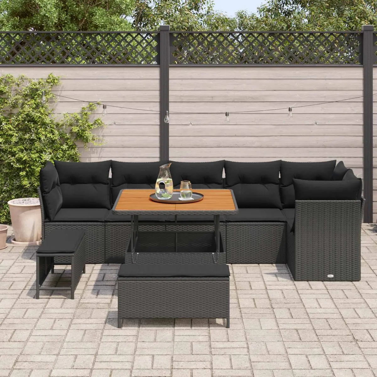 Garden Sofa Set 9 Pieces Modular Outdoor Furniture Black Poly Rattan Patio