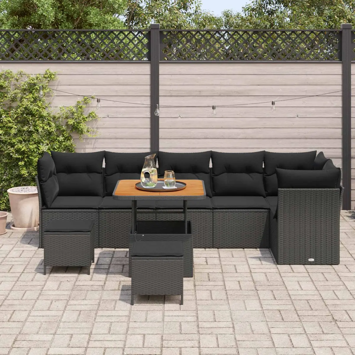 Garden Sofa Set Modular Outdoor Furniture 9 Piece Black Poly Rattan Patio Lounge