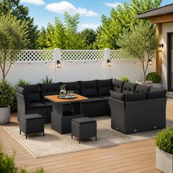 Comfortable 12-Piece Black Sofa Set for Outdoor Relaxation