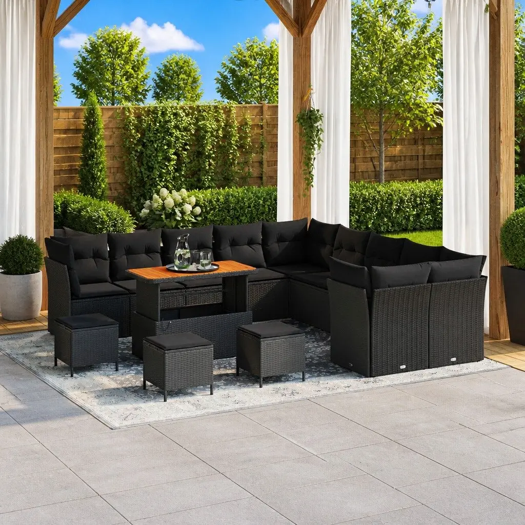 Garden Sofa Set Outdoor Seating Modular 14 Piece Black Poly Rattan