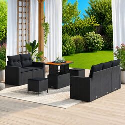 Modular Garden Sofa Set 8 Piece Black Poly Rattan Outdoor Furniture with