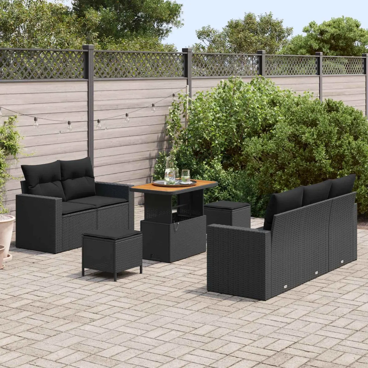 Modular Garden Sofa Set 8 Piece Outdoor Furniture Black Poly Rattan