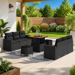Modular Garden Sofa Set Height-Adjustable 9 Pieces Black Poly Rattan Outdoor