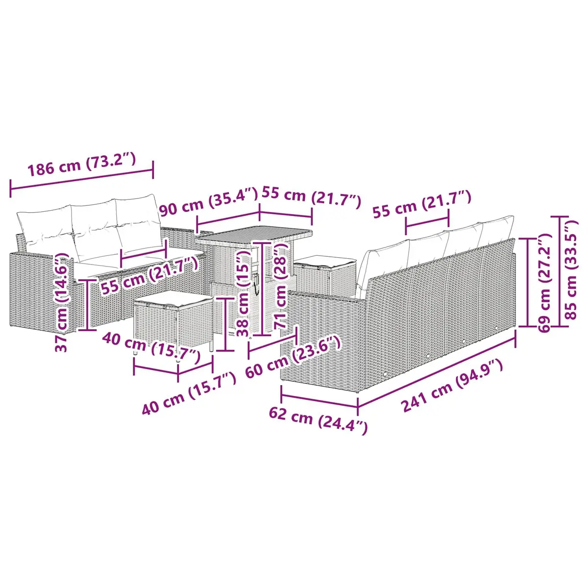 Modular Garden Sofa Set Outdoor Relaxation 10 Piece Black Poly Rattan