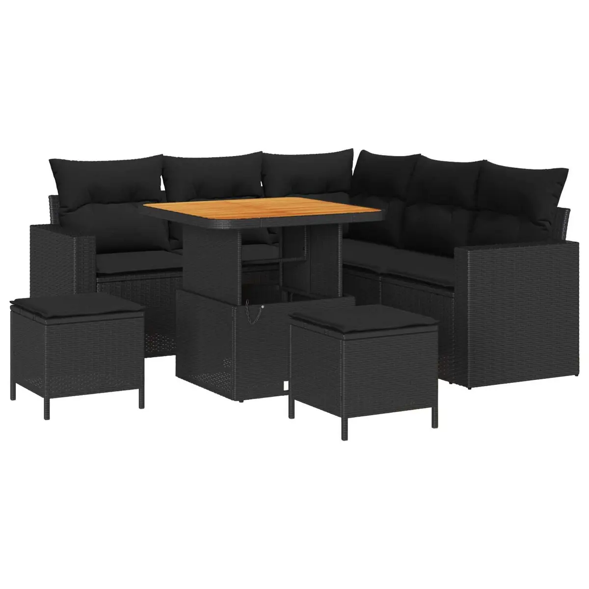 Garden Sofa Set Modular Height Adjustable 8 Pieces Black Outdoor Seating